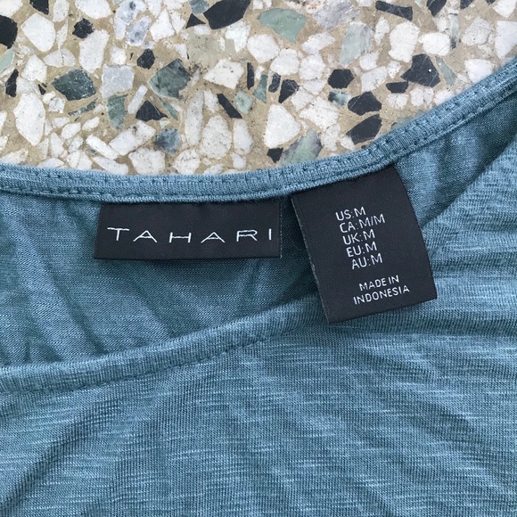 Tahari Teal Cold Shoulder Short Sleeve Blouse - Picture 3 of 4